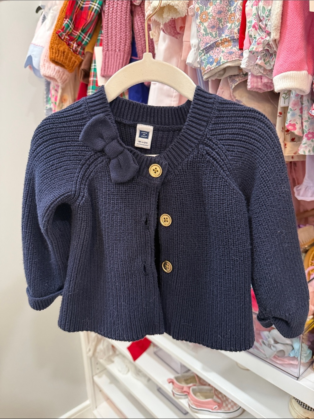 Janie and Jack Knit Cardigan with Bow - Navy